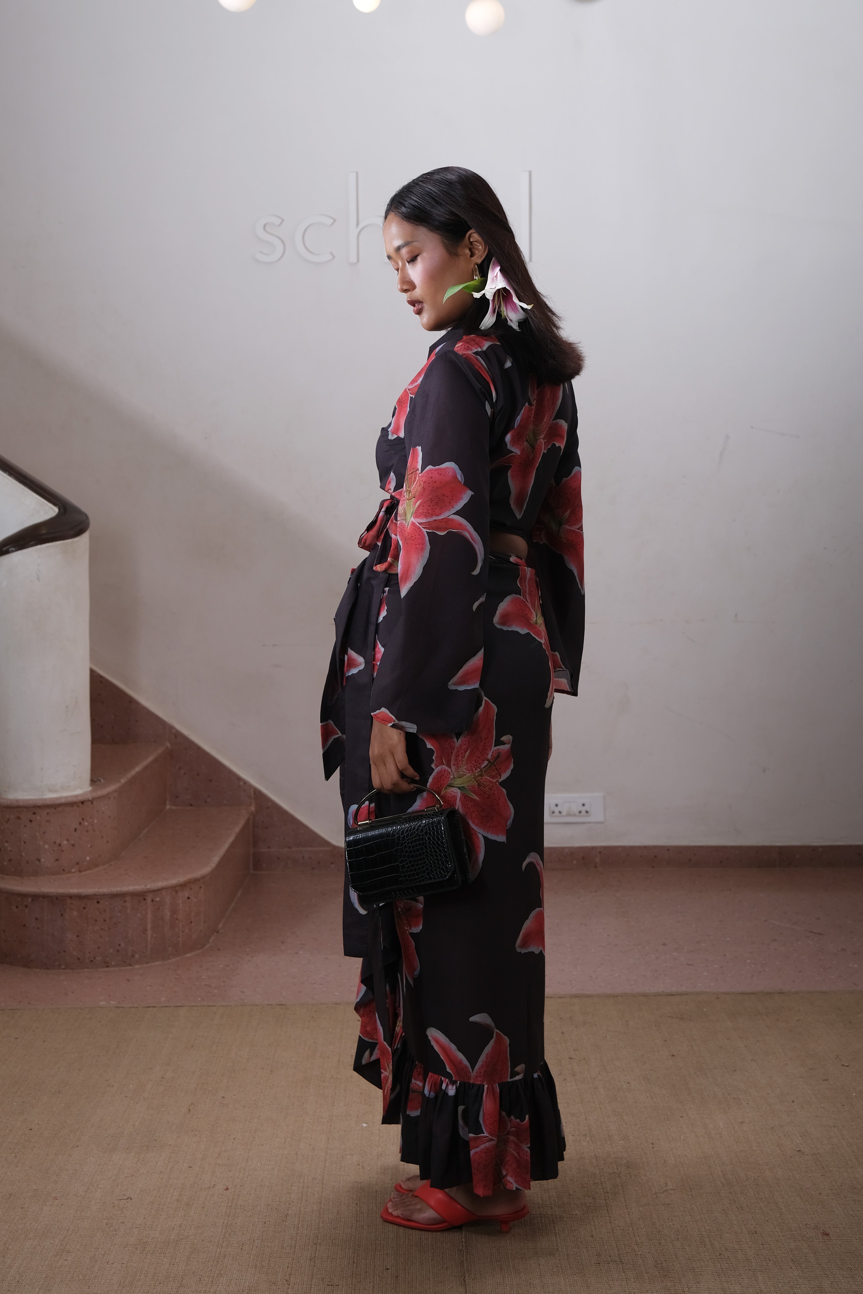 Hawaiian hibiscus ruffle skirt + choli