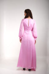 Rose pink raglan slit sleeve draped gown