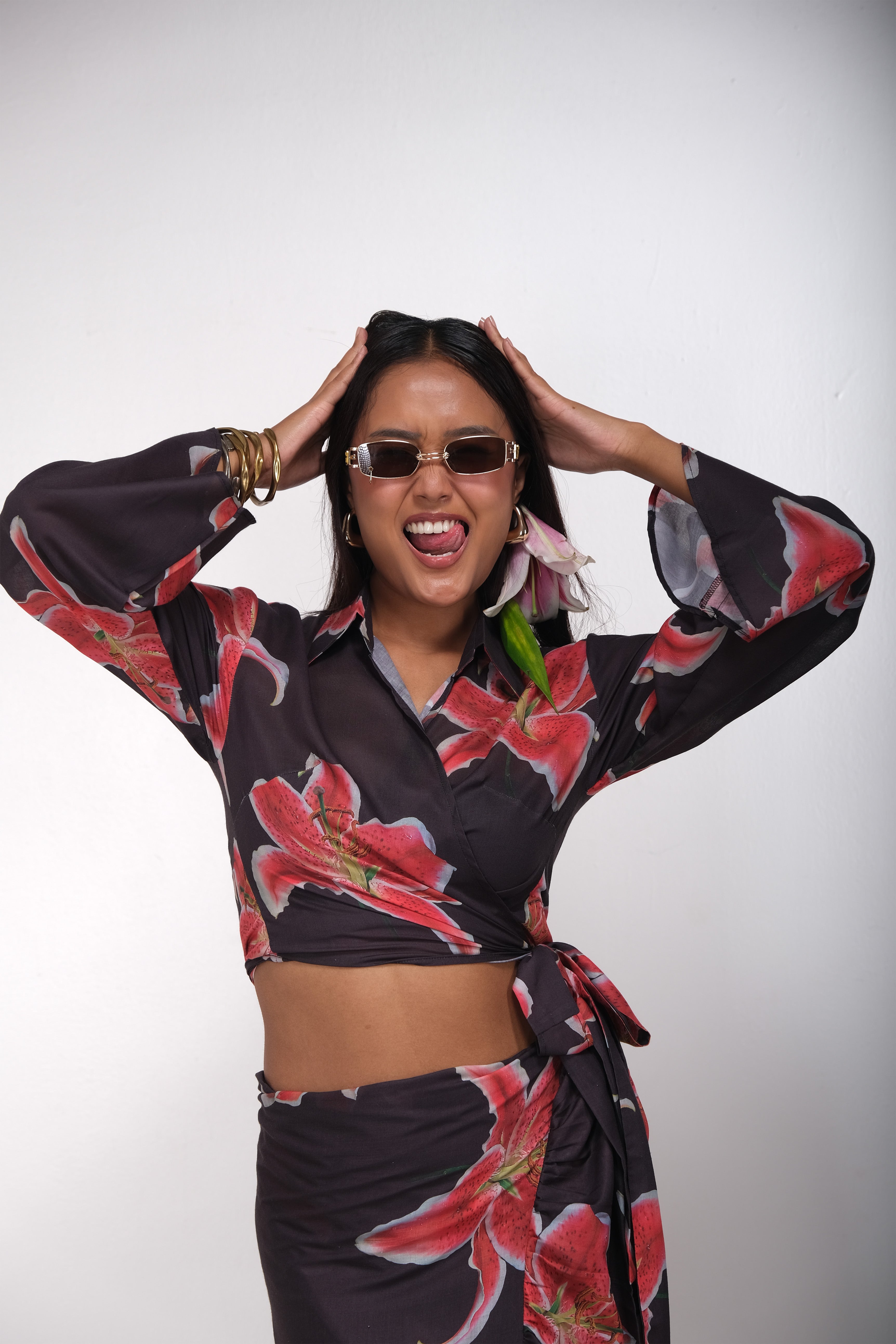 Hawaiian hibiscus ruffle skirt + choli