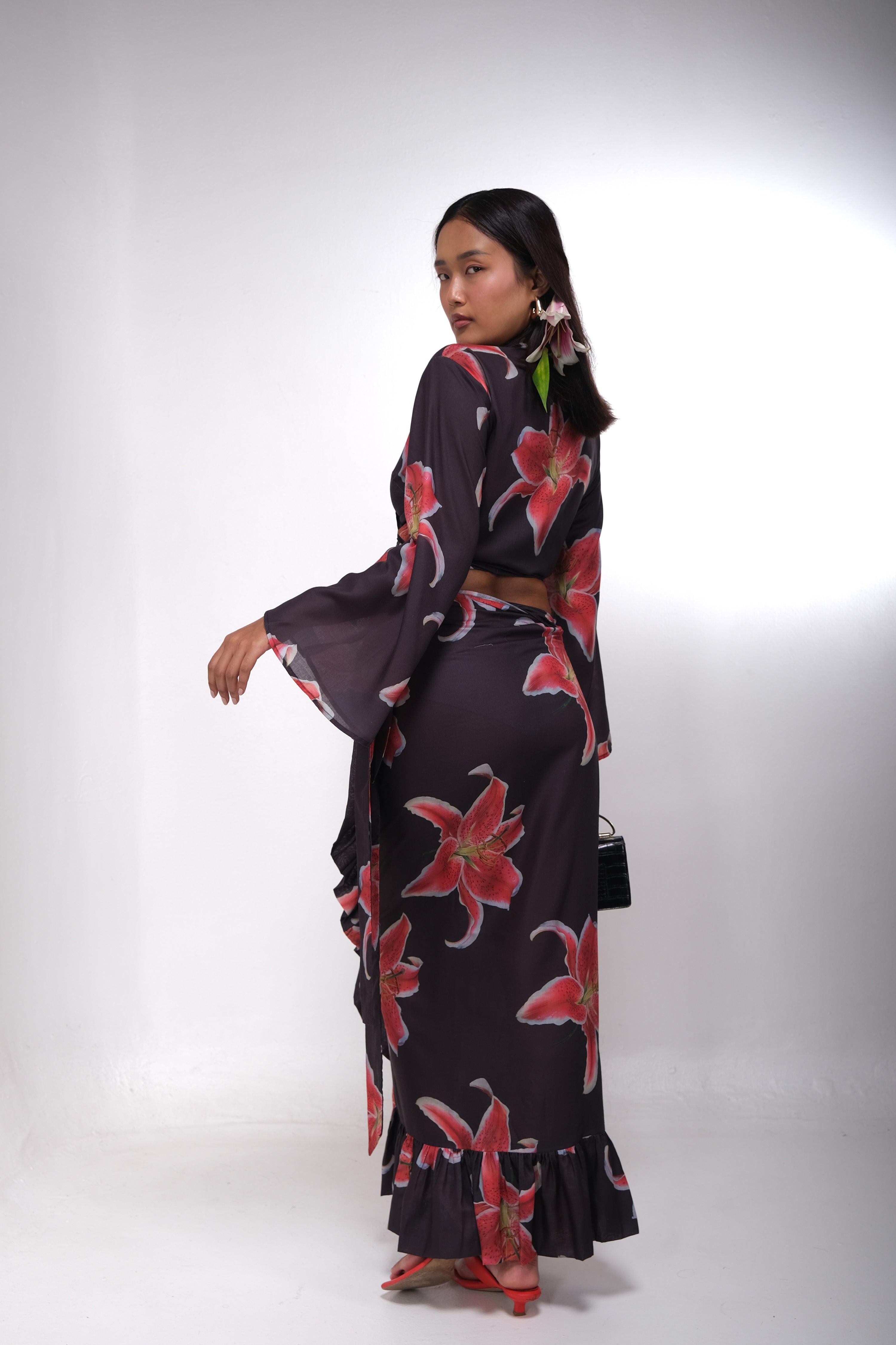 Hawaiian Hibiscus Ruffle Skirt + Choli Top