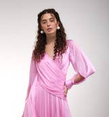Rose pink raglan slit sleeve draped gown