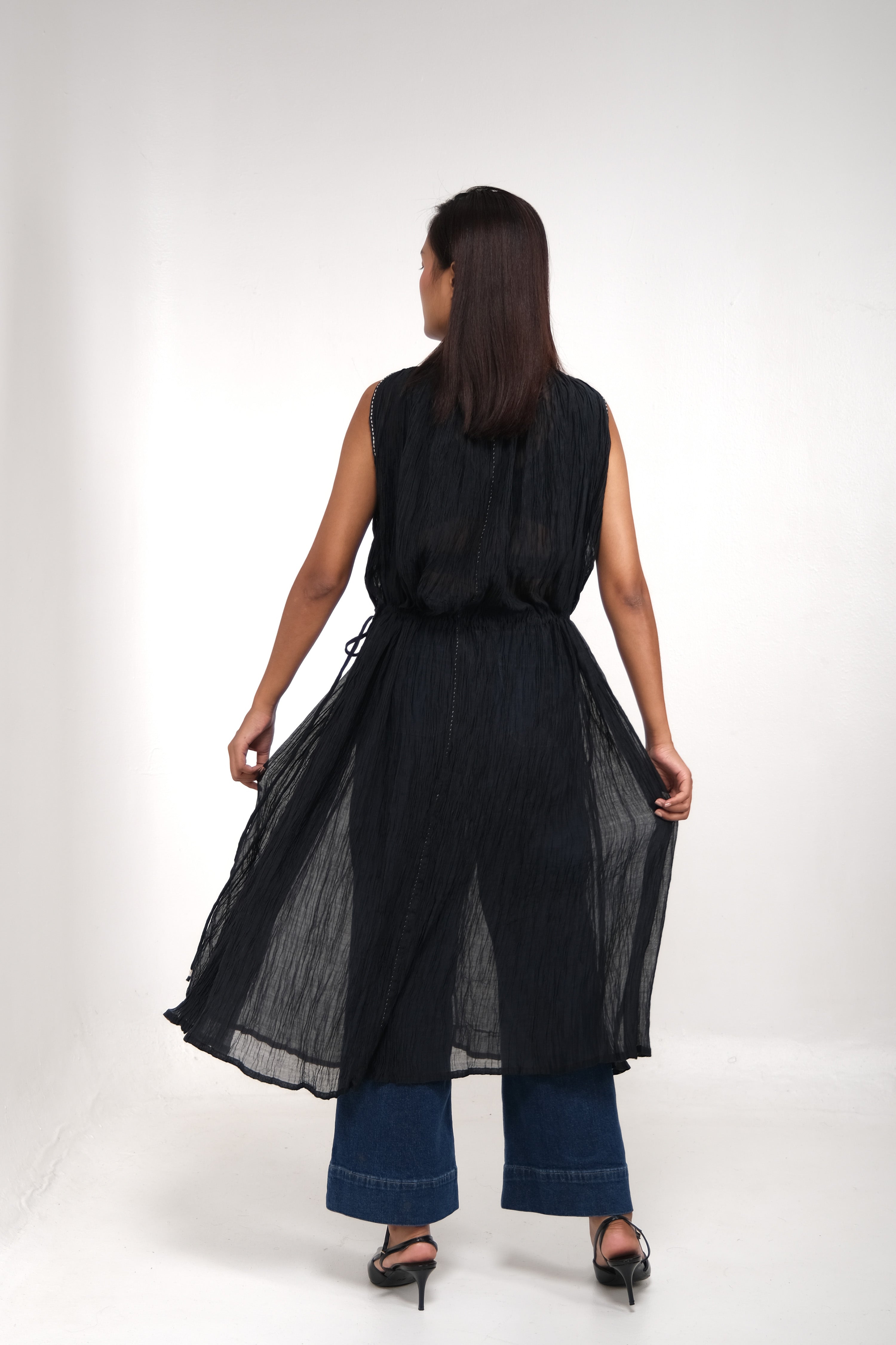 Sheer Chanderi Halter Dress